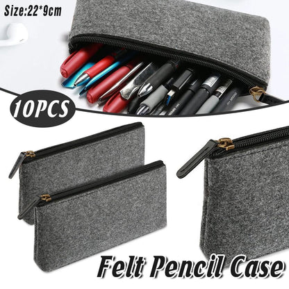 10PCS Large Capacity Felt Pencil Case Stationery Organizer Cosmetic Storage Bag V528-FELTPENBAG-MEDIUM-GREY-10PCS-456200