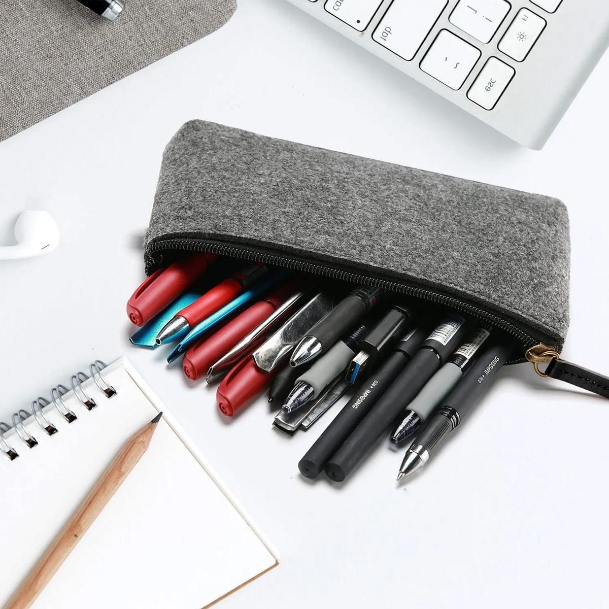 10PCS Large Capacity Felt Pencil Case Stationery Organizer Cosmetic Storage Bag V528-FELTPENBAG-MEDIUM-GREY-10PCS-456200