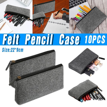 10PCS Large Capacity Felt Pencil Case Stationery Organizer Cosmetic Storage Bag V528-FELTPENBAG-MEDIUM-GREY-10PCS-456200