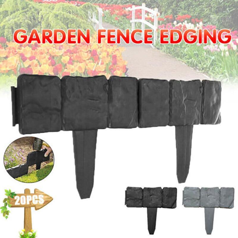 20pcs Garden Fence Edging Plastic Lawn Border for Outdoor Yard Flower Bed - Black V528-FENCE-20PCS-BLACK-825740
