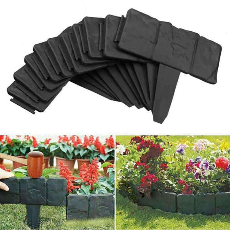 20pcs Garden Fence Edging Plastic Lawn Border for Outdoor Yard Flower Bed - Black V528-FENCE-20PCS-BLACK-825740