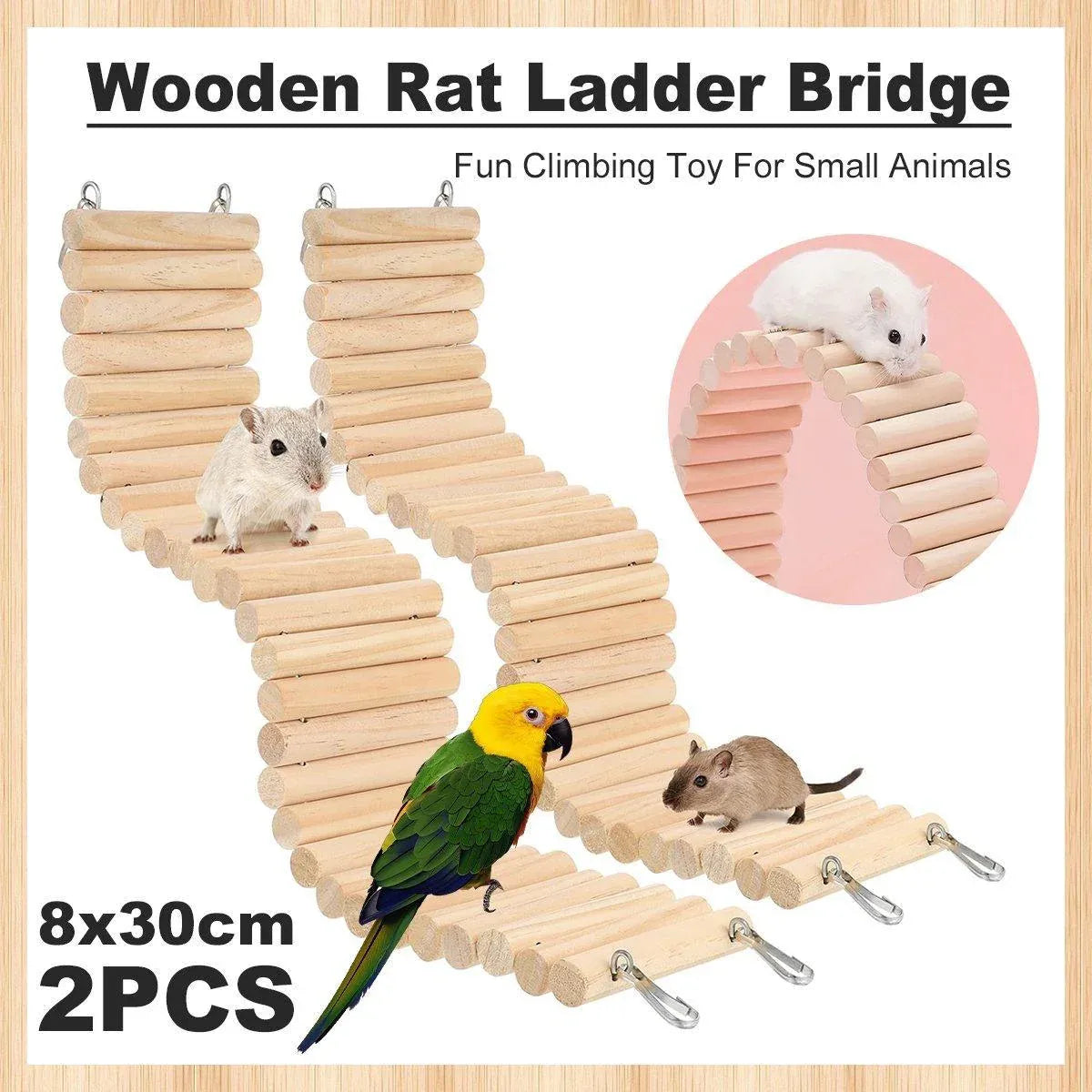 Wooden Hamster Toy Furniture Small Fence Climbing Stairs Arch Bridge for Pets V528-FENCE-8X30CM-2PCS-750700