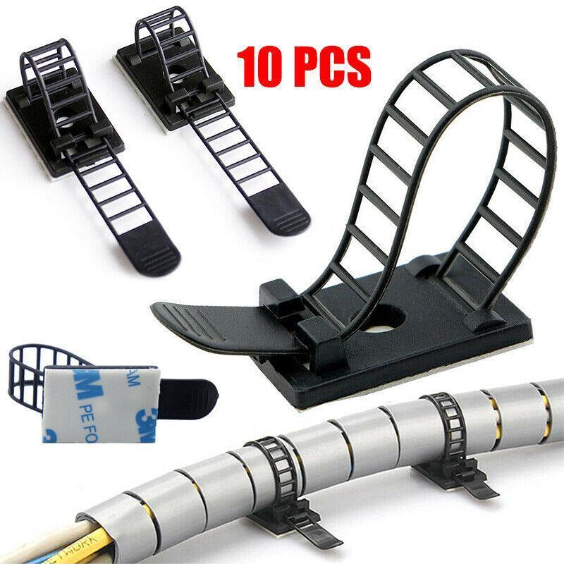 Adjustable Cable Clips Straps Adhesive Cord Management Wire Organizer Black Au V528-FIINGCLIP-10PCS-93672