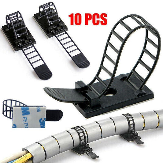 Adjustable Cable Clips Straps Adhesive Cord Management Wire Organizer Black Au V528-FIINGCLIP-10PCS-93672
