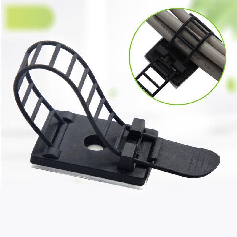 Adjustable Cable Clips Straps Adhesive Cord Management Wire Organizer Black Au V528-FIINGCLIP-10PCS-93672