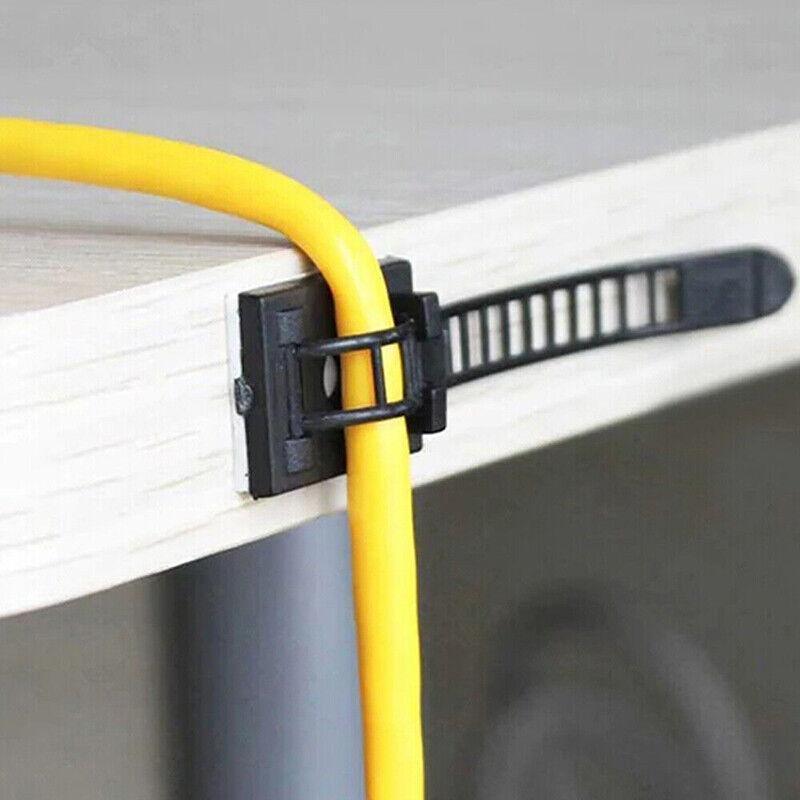 Adjustable Cable Clips Straps Adhesive Cord Management Wire Organizer Black Au V528-FIINGCLIP-10PCS-93672