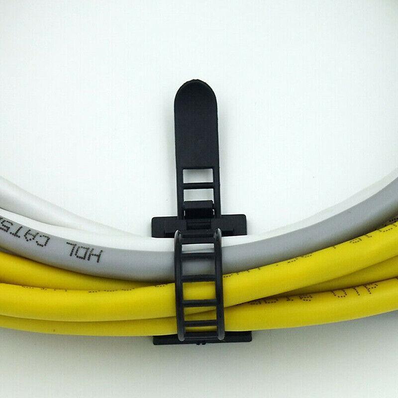 Adjustable Cable Clips Straps Adhesive Cord Management Wire Organizer Black Au V528-FIINGCLIP-10PCS-93672
