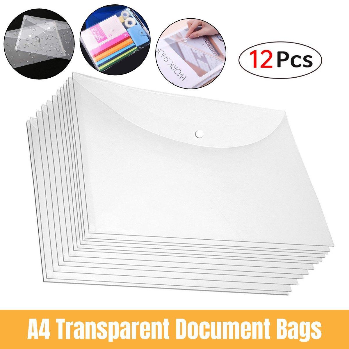 12pcs A4 Plastic File Bag Translucent Document Storage Pouch with Button Closure V528-FILE-HOLDER-12PCS-903515