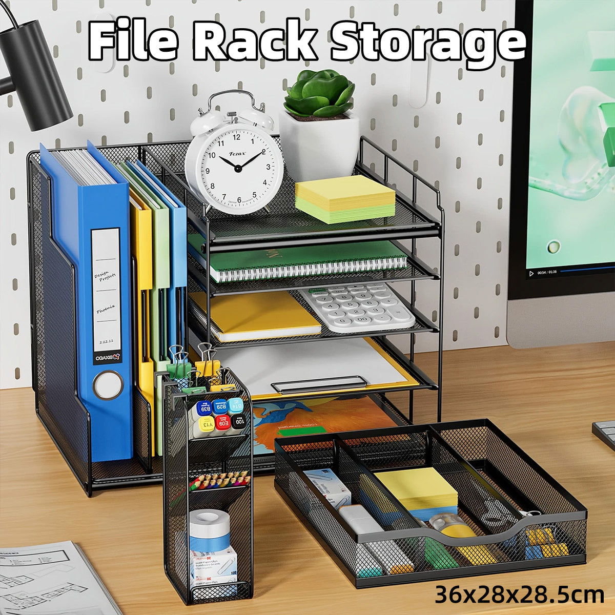 Multi Layer Desktop File Rack Storage Organizer Black Plastic for Office Home V528-FILE-RACK-328016