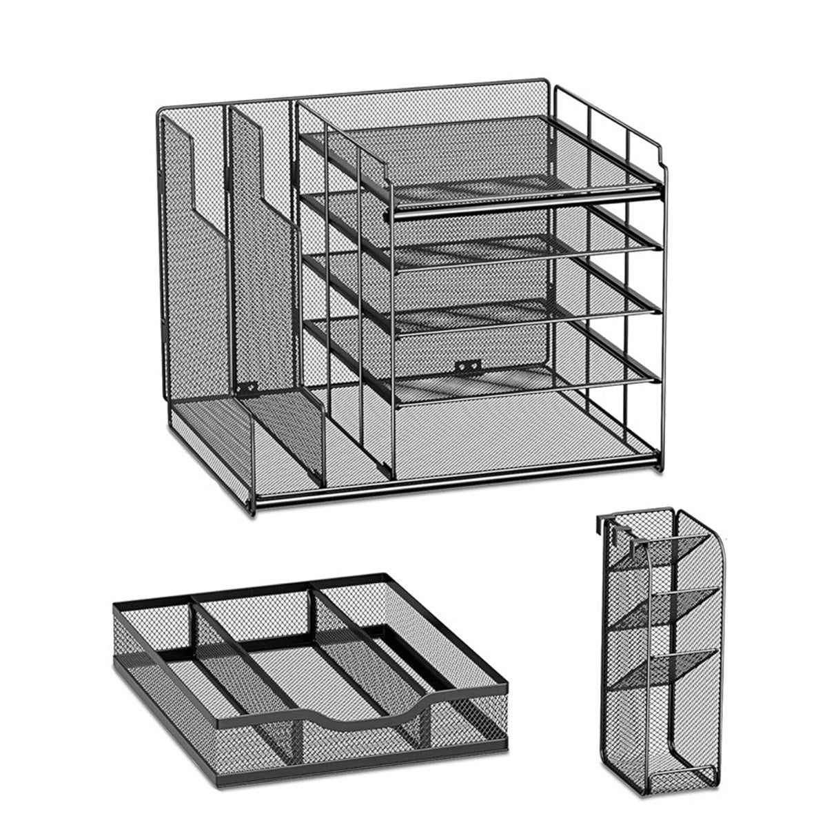 Multi Layer Desktop File Rack Storage Organizer Black Plastic for Office Home V528-FILE-RACK-328016