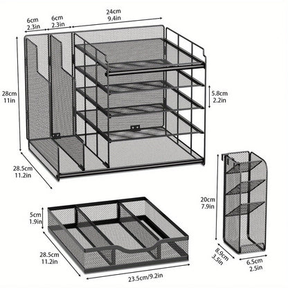 Multi Layer Desktop File Rack Storage Organizer Black Plastic for Office Home V528-FILE-RACK-328016