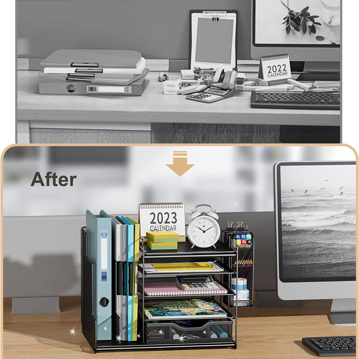 Multi Layer Desktop File Rack Storage Organizer Black Plastic for Office Home V528-FILE-RACK-328016