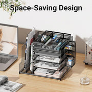 Multi Layer Desktop File Rack Storage Organizer Black Plastic for Office Home V528-FILE-RACK-328016
