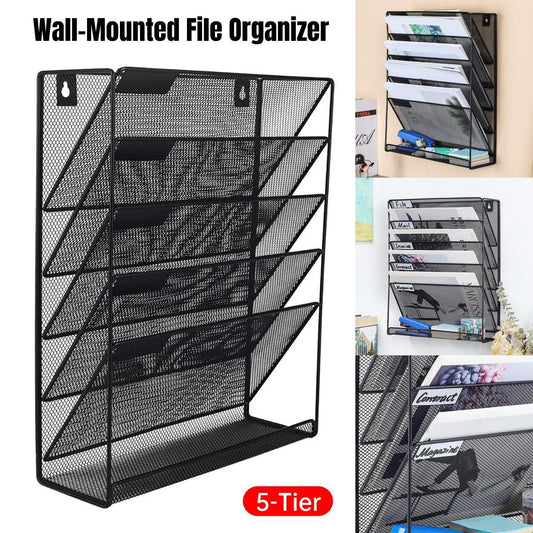 5 Tier Iron File Organiser Desktop File Management Shelf for Office Storage Desk V528-FILE-RACK-397273