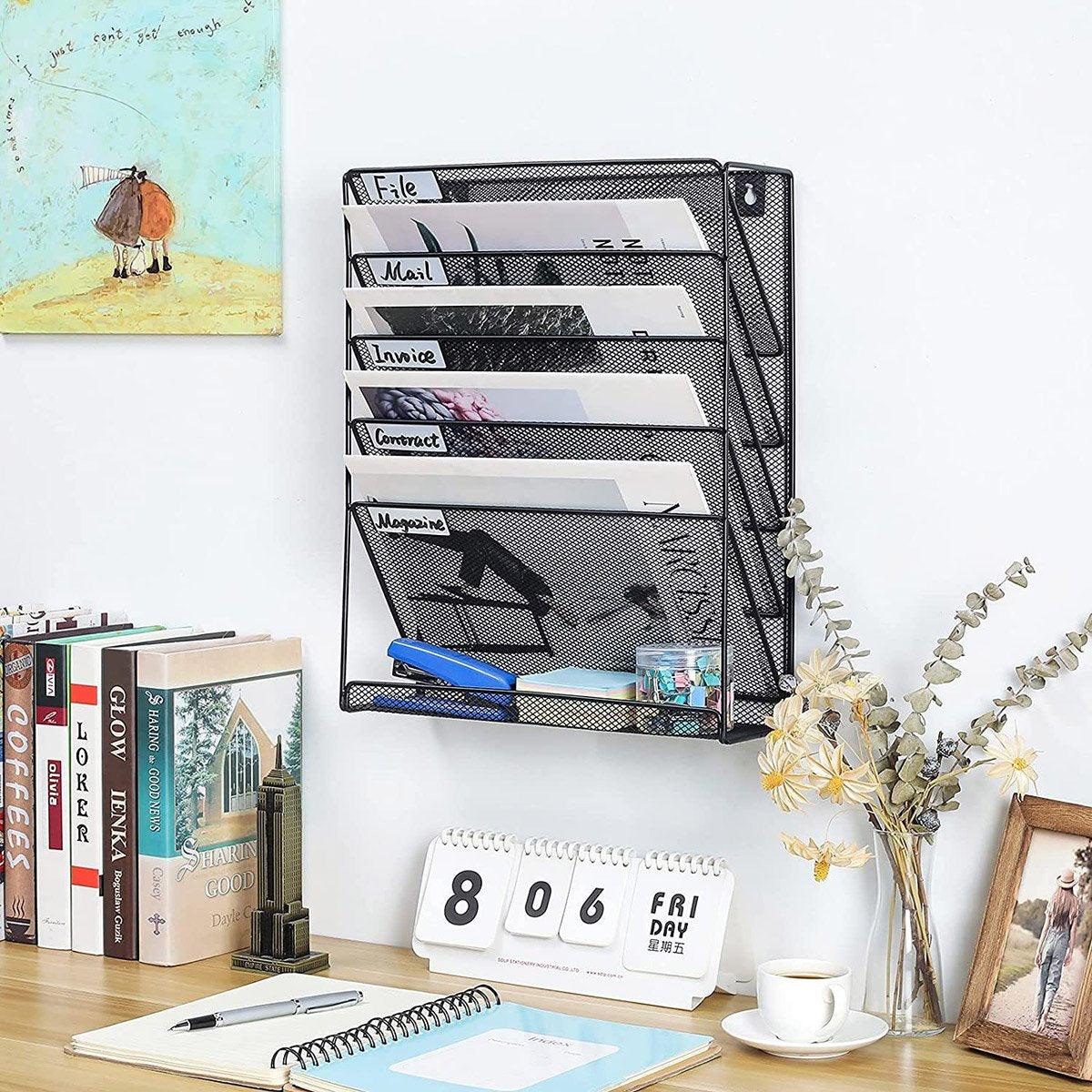 5 Tier Iron File Organiser Desktop File Management Shelf for Office Storage Desk V528-FILE-RACK-397273