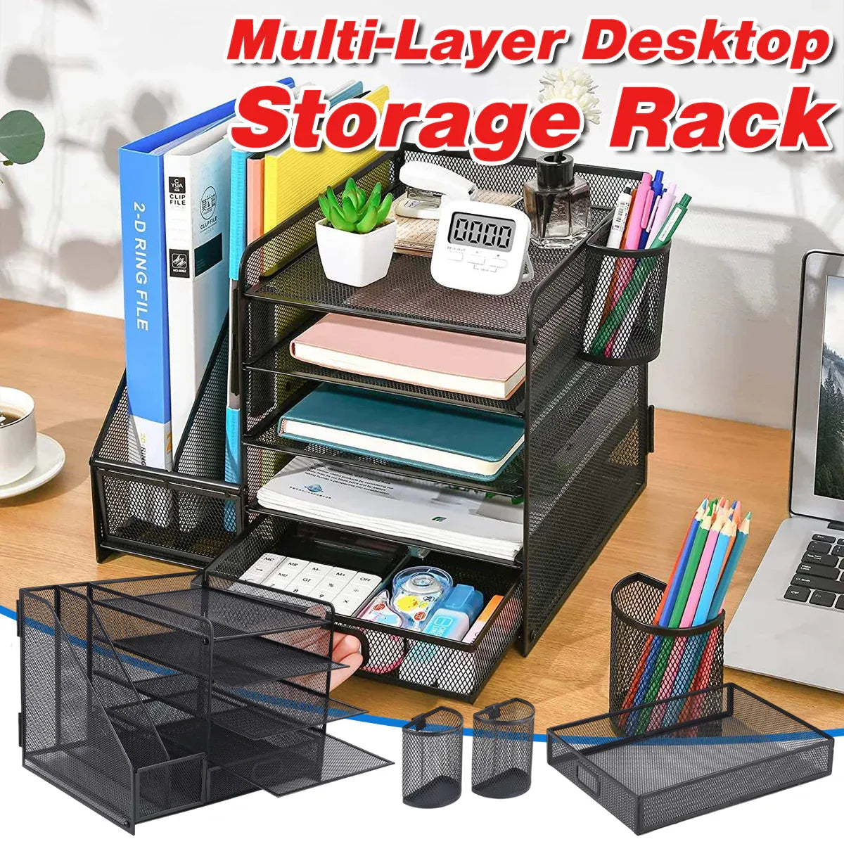 Multi-Tier Desktop Organizer File Holder Document Storage Rack Office Shelf V528-FILE-RACK-BLACK-461085