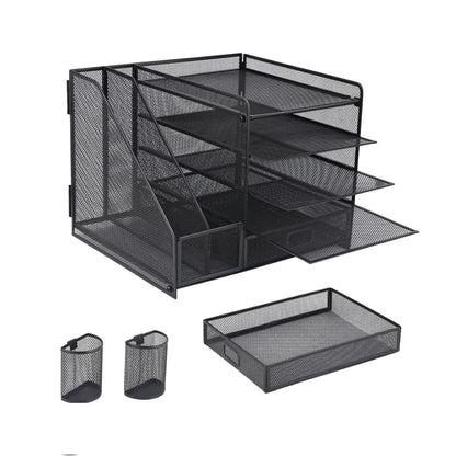 Multi-Tier Desktop Organizer File Holder Document Storage Rack Office Shelf V528-FILE-RACK-BLACK-461085