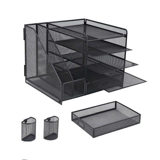 Multi-Tier Desktop Organizer File Holder Document Storage Rack Office Shelf V528-FILE-RACK-BLACK-461085