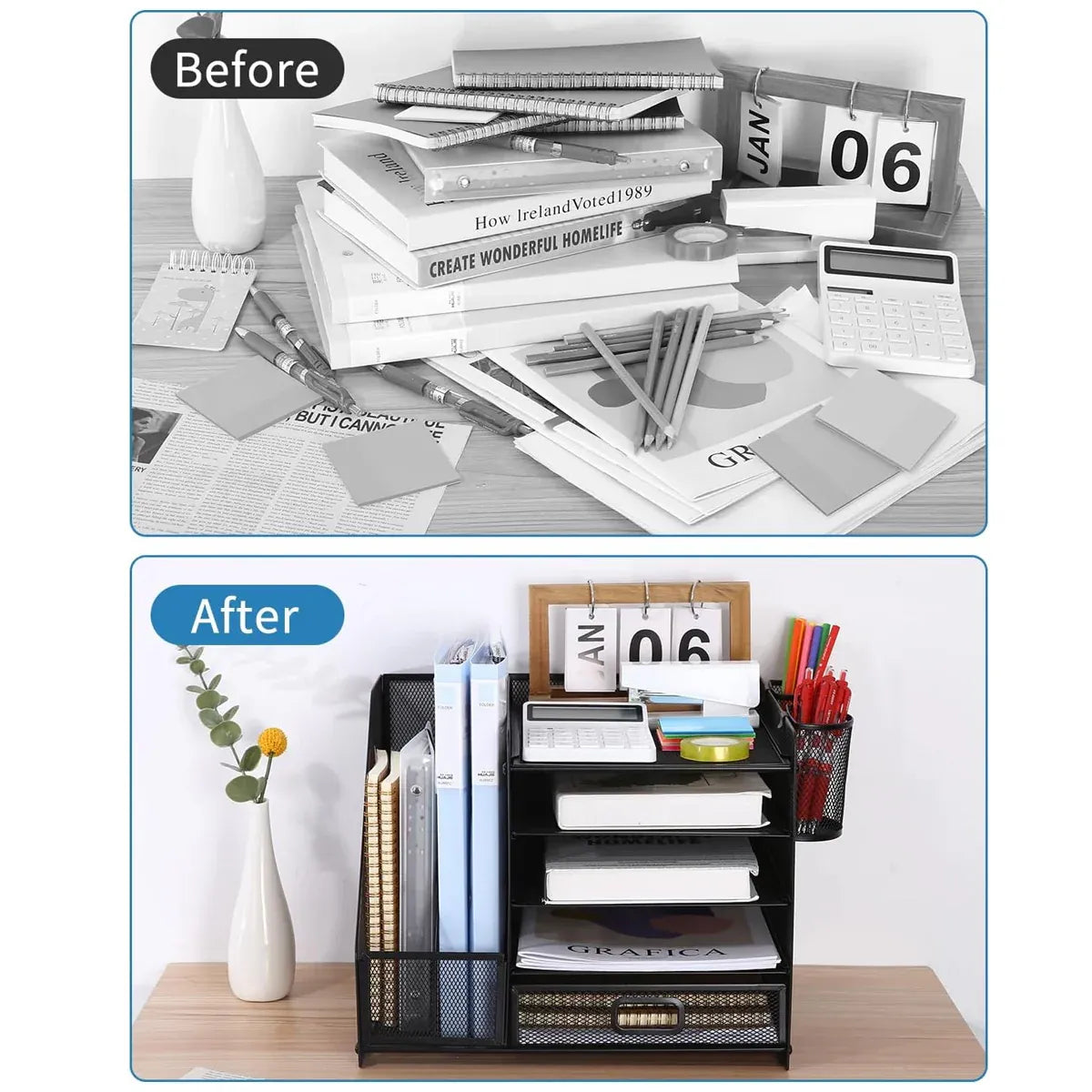 Multi-Tier Desktop Organizer File Holder Document Storage Rack Office Shelf V528-FILE-RACK-BLACK-461085