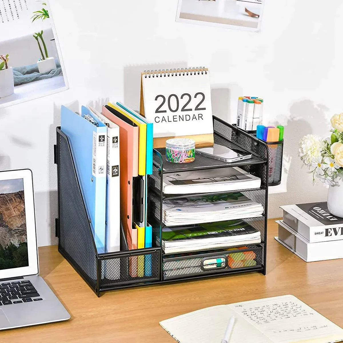 Multi-Tier Desktop Organizer File Holder Document Storage Rack Office Shelf V528-FILE-RACK-BLACK-461085
