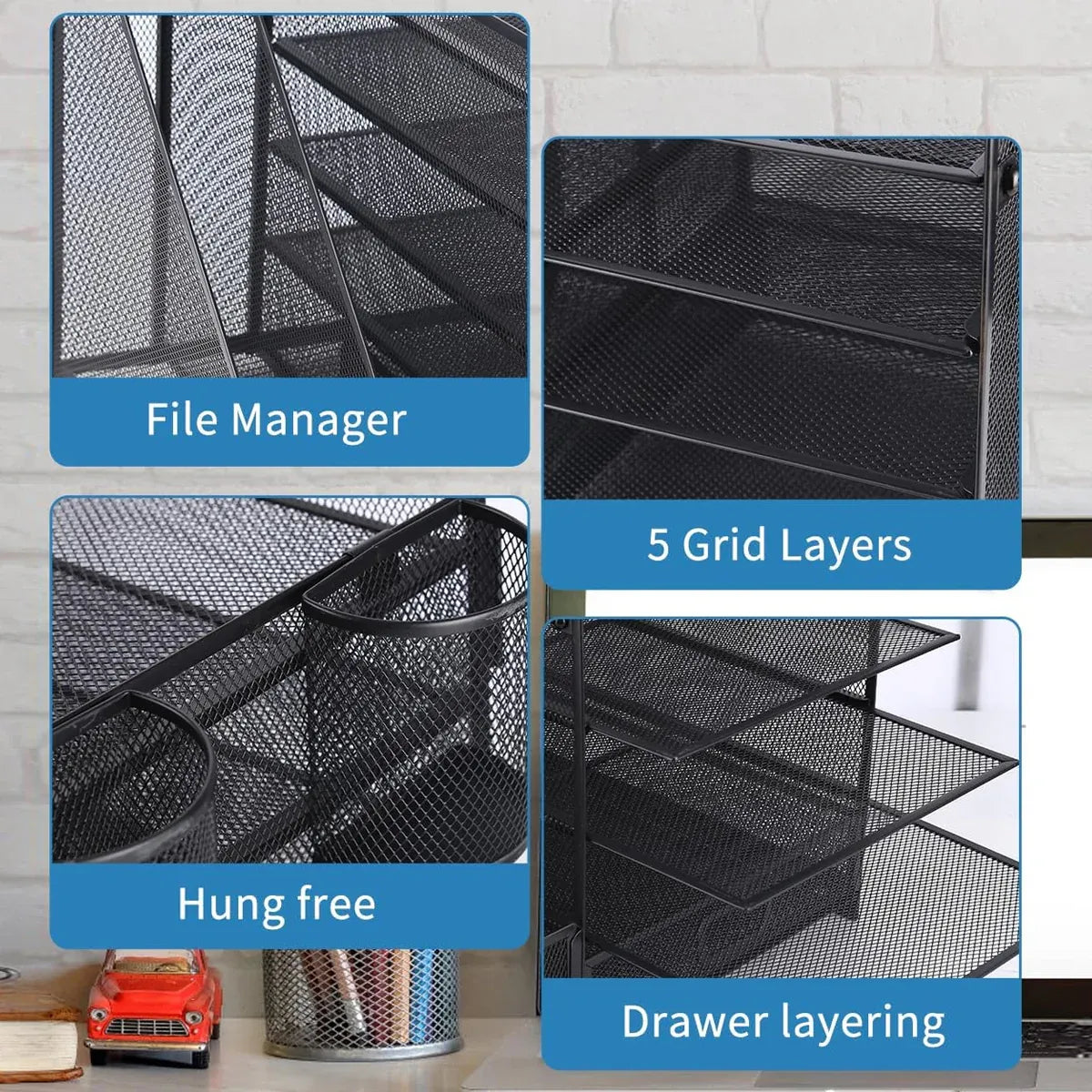 Multi-Tier Desktop Organizer File Holder Document Storage Rack Office Shelf V528-FILE-RACK-BLACK-461085