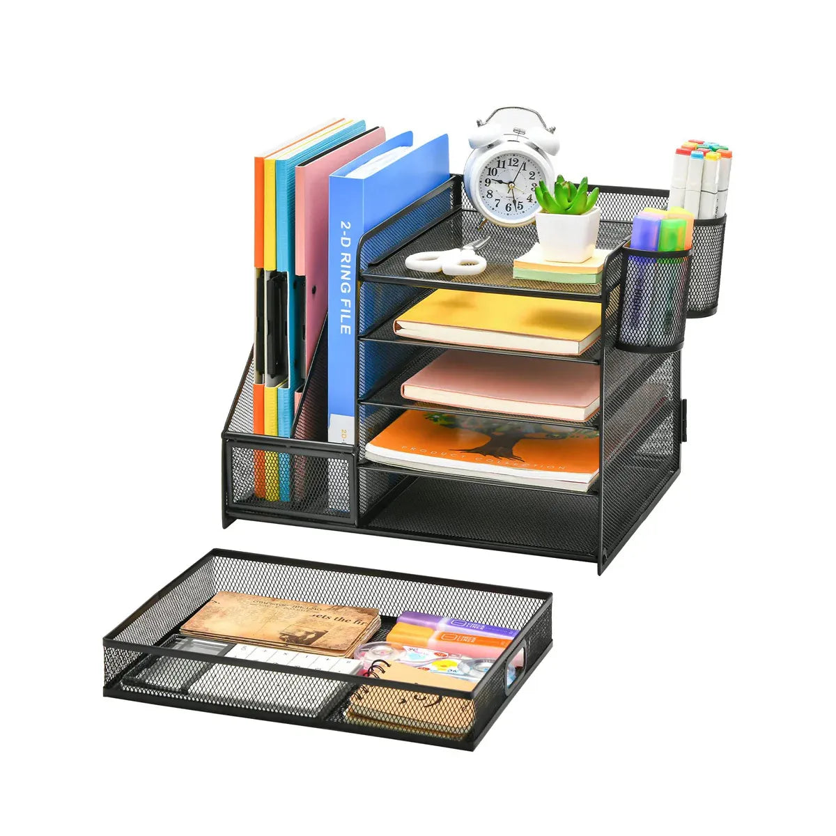 Multi-Tier Desktop Organizer File Holder Document Storage Rack Office Shelf V528-FILE-RACK-BLACK-461085