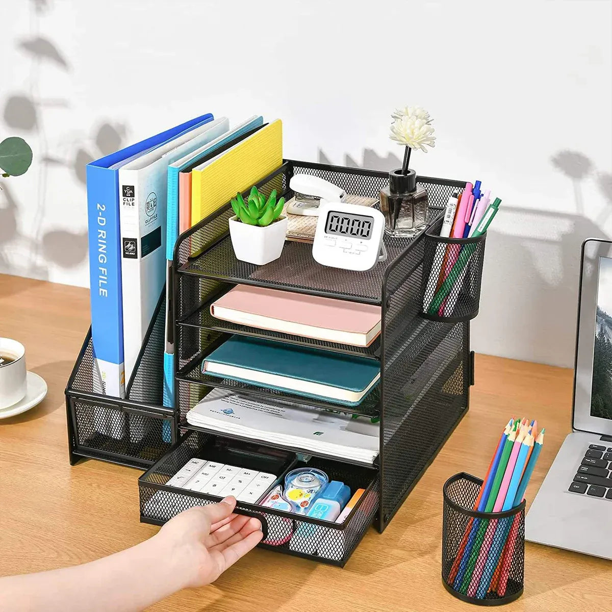 Multi-Tier Desktop Organizer File Holder Document Storage Rack Office Shelf V528-FILE-RACK-BLACK-461085