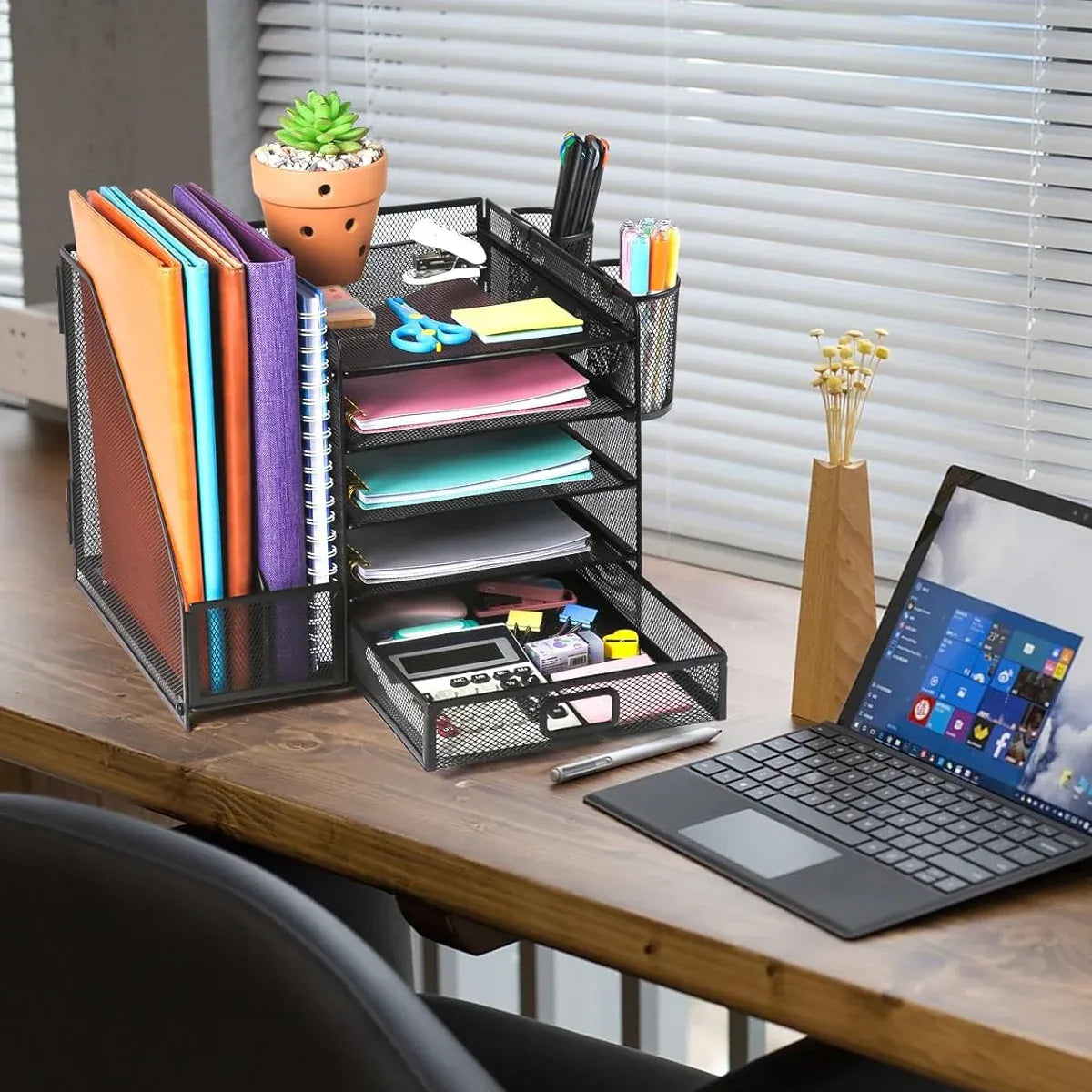 Multi-Tier Desktop Organizer File Holder Document Storage Rack Office Shelf V528-FILE-RACK-BLACK-461085