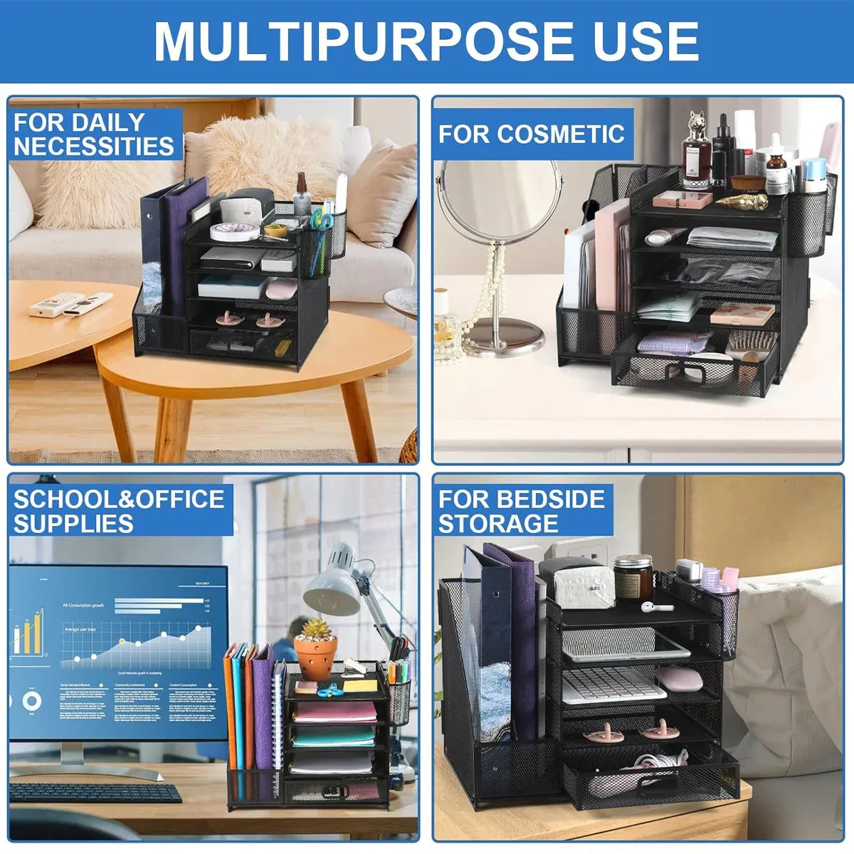 Multi-Tier Desktop Organizer File Holder Document Storage Rack Office Shelf V528-FILE-RACK-BLACK-461085