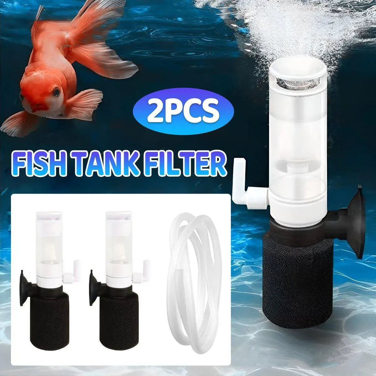 Compact Mini Aquarium Filter 3 in 1 Water Filter Aerator for Fish Tanks Quiet V528-FILTER-2PCS-458008