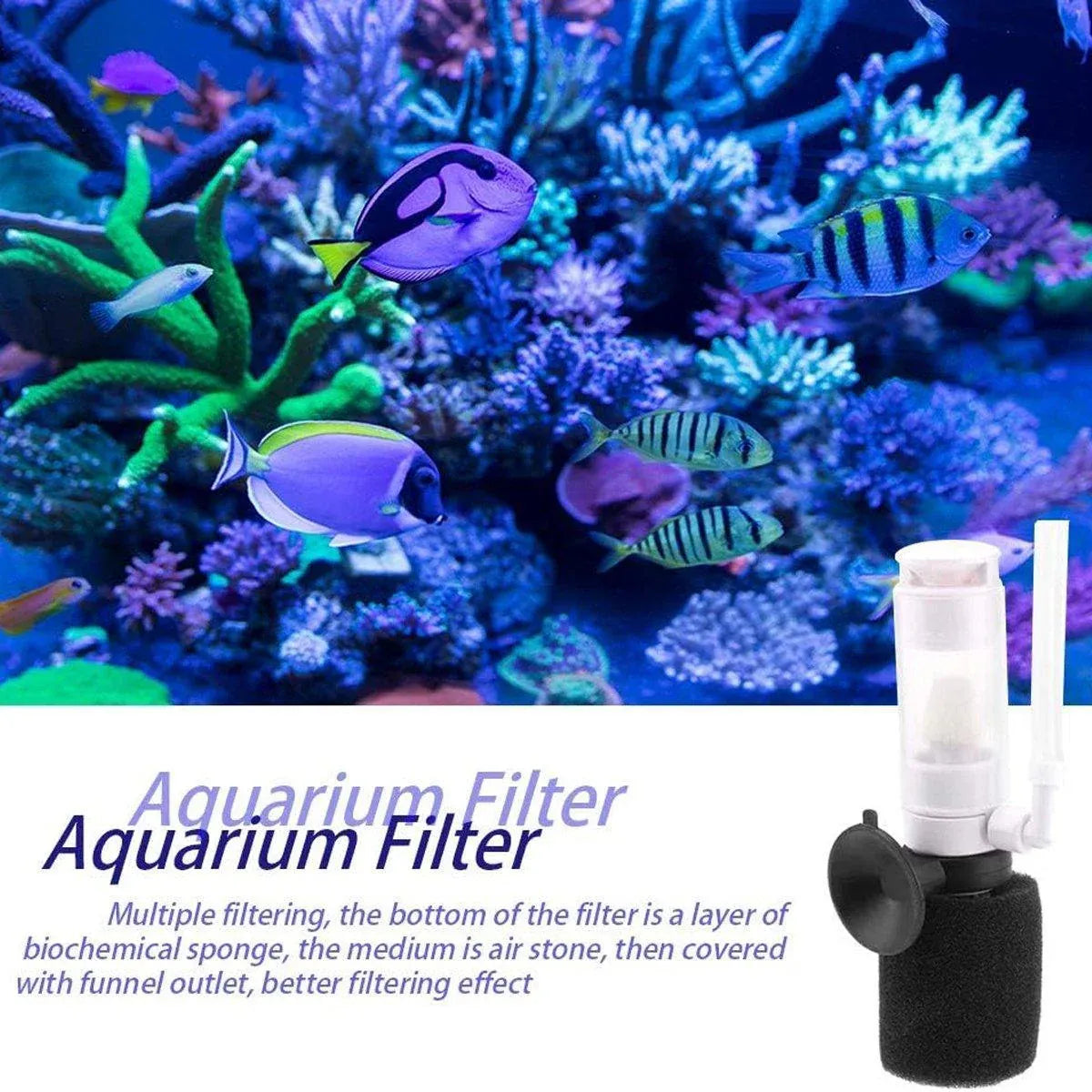 Compact Mini Aquarium Filter 3 in 1 Water Filter Aerator for Fish Tanks Quiet V528-FILTER-2PCS-458008