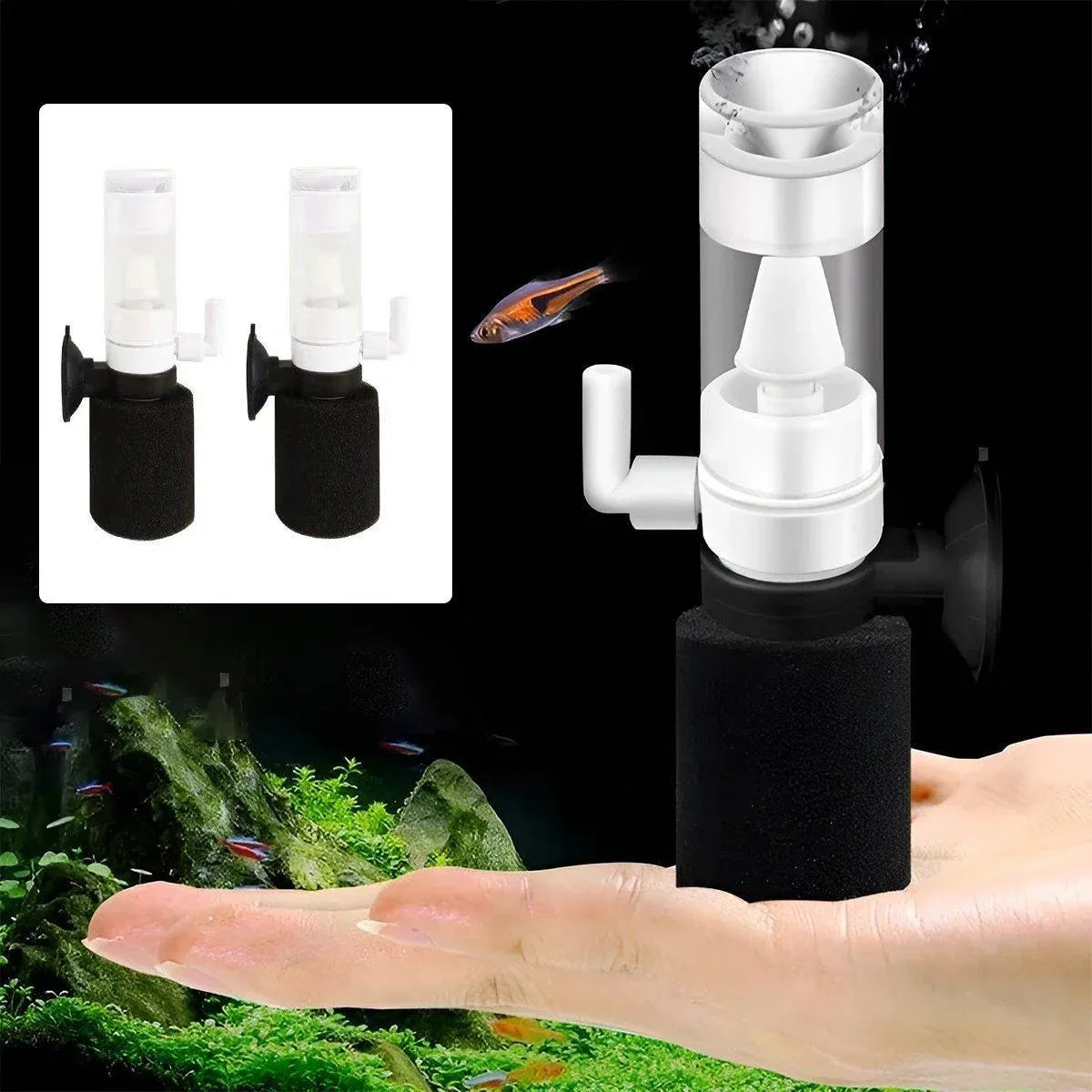 Compact Mini Aquarium Filter 3 in 1 Water Filter Aerator for Fish Tanks Quiet V528-FILTER-2PCS-458008