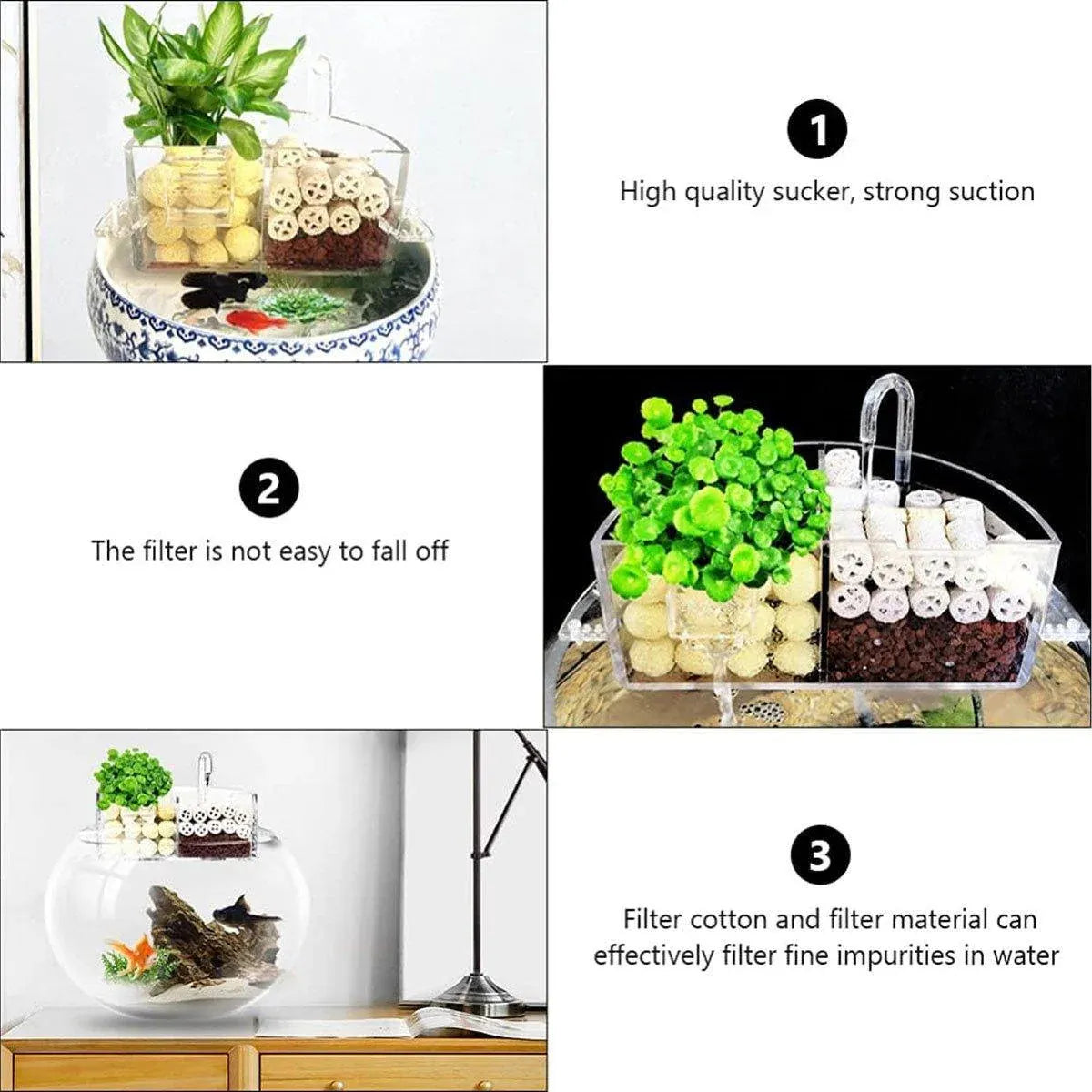 Round Fish Tank Filter Box Aquarium Trickle Box Small External Top Quiet Water Purification Three-in-One V528-FILTER-BOX-S-812358