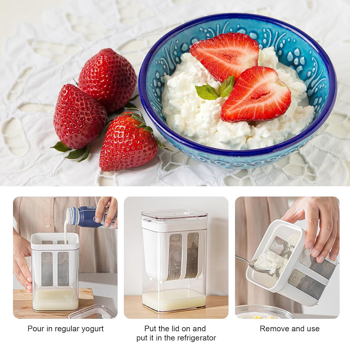 Yoghurt Strainer Filter 1100ml Plastic Container for Draining Yogurt Cheese V528-FILTER-WHITE-247209