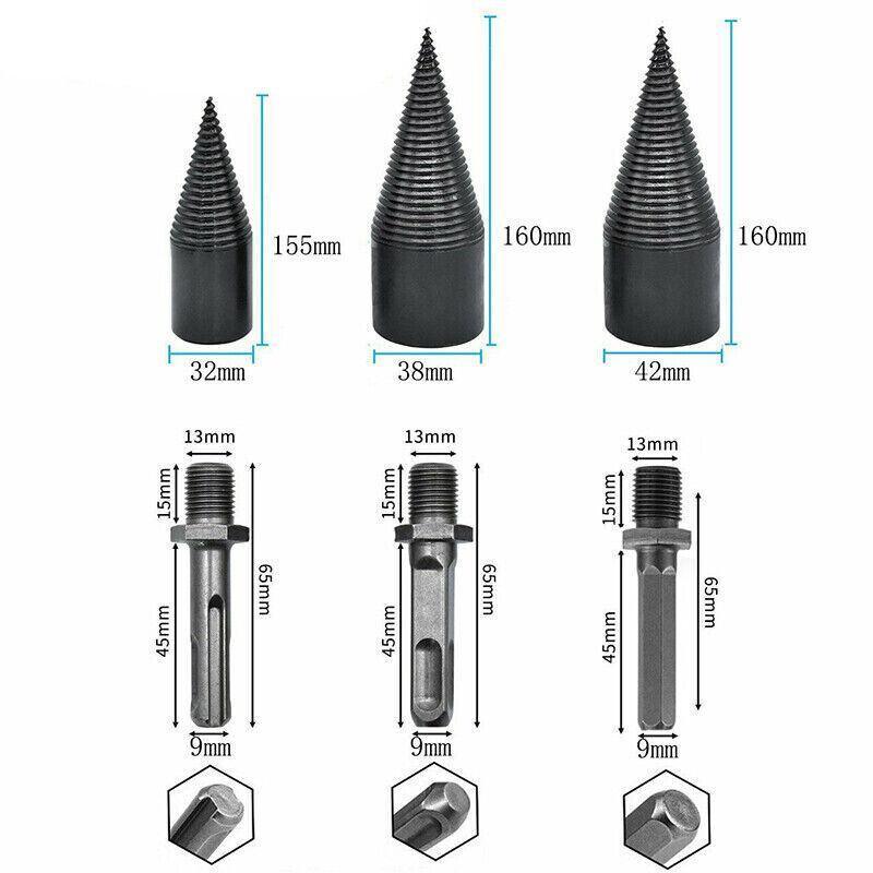 32-42mm High Speed Twist Firewood Drill Bit Wood Splitting Splitter Cone Driver - 32MM