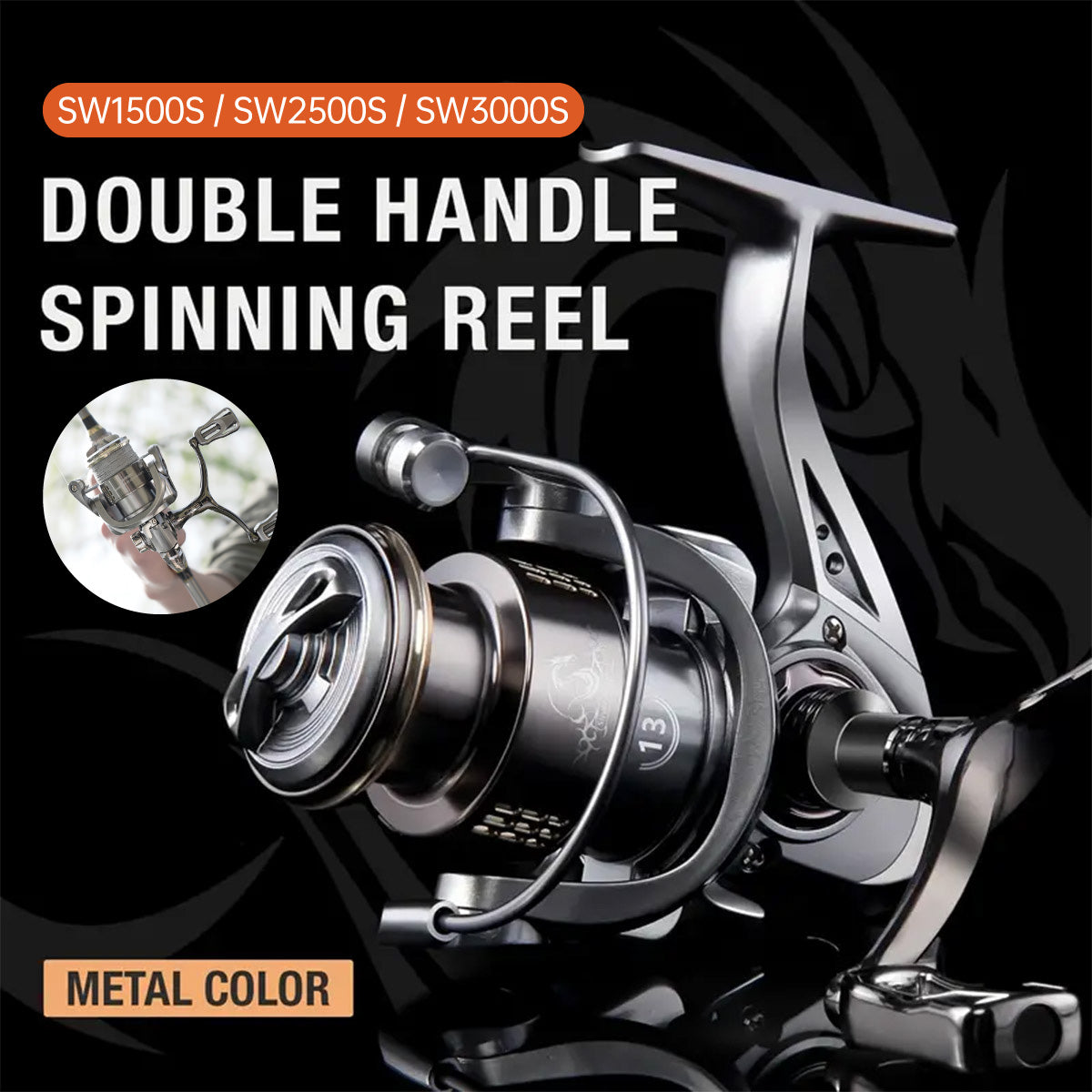 Double Handle Fishing Reel High-Speed Spinning Reel for Freshwater Saltwater - SW2500S V528-FISH-SW2500S-941305