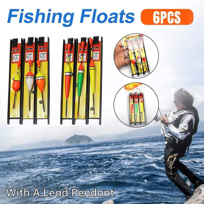 6Pcs Fishing Floats Set Fishing Bobber Hook Kits Straight Column Water Drop Type V528-FISHHOOK-6PCS-999685