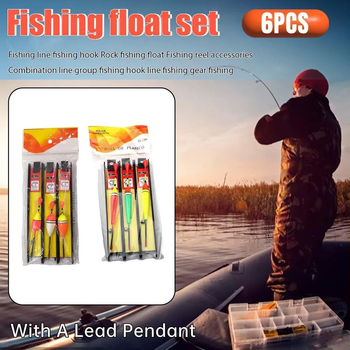 6Pcs Fishing Floats Set Fishing Bobber Hook Kits Straight Column Water Drop Type V528-FISHHOOK-6PCS-999685