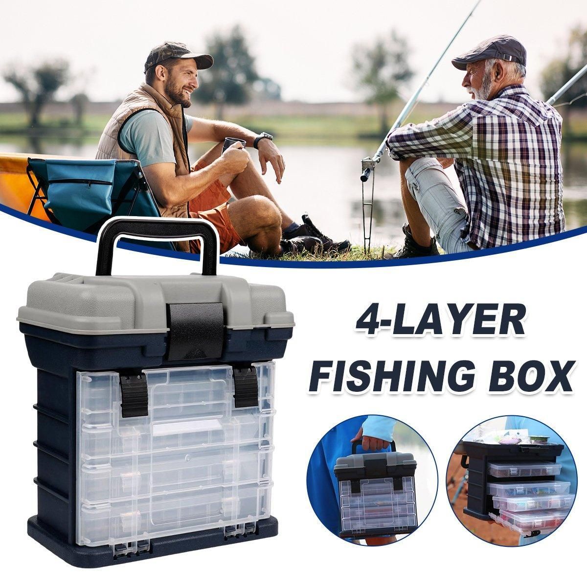 Removable 4 Tray Heavy Duty Fishing Tackle Box Storage Organizer for Tackle V528-FISHING-BOX-FOUR-LEVELS-531096