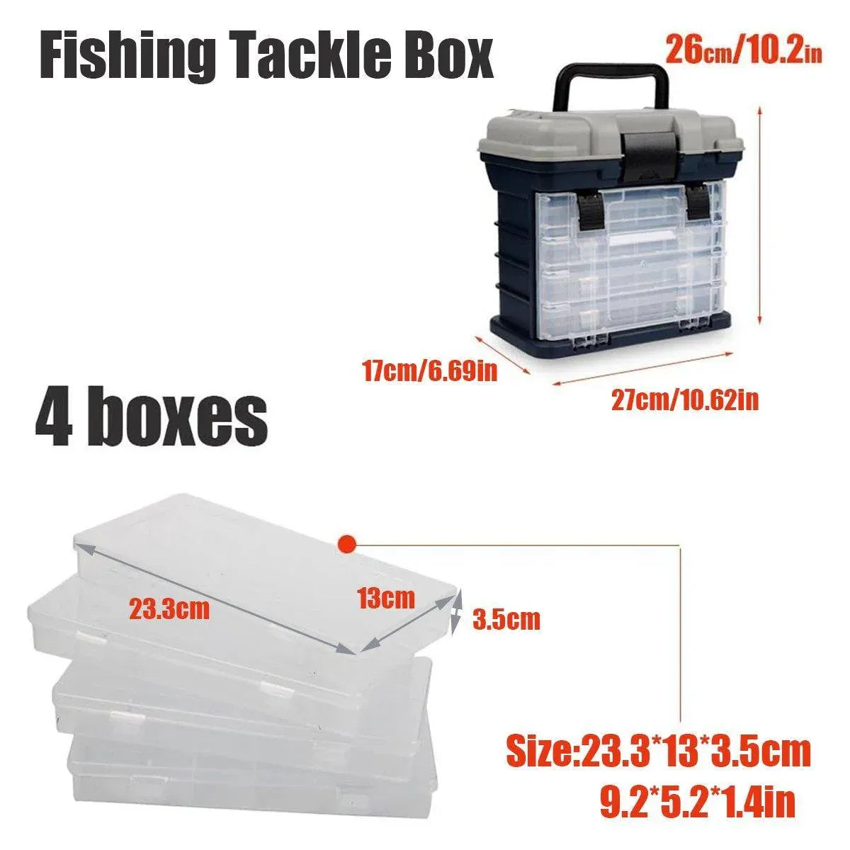 Removable 4 Tray Heavy Duty Fishing Tackle Box Storage Organizer for Tackle V528-FISHING-BOX-FOUR-LEVELS-531096