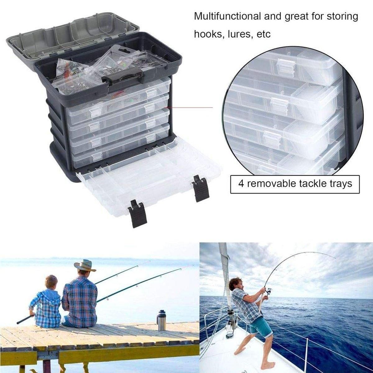 Removable 4 Tray Heavy Duty Fishing Tackle Box Storage Organizer for Tackle V528-FISHING-BOX-FOUR-LEVELS-531096