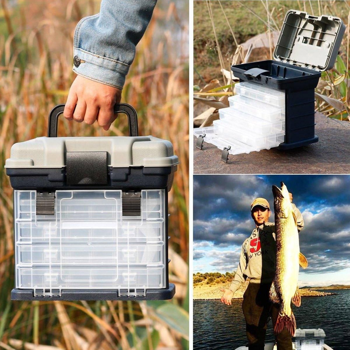 Removable 4 Tray Heavy Duty Fishing Tackle Box Storage Organizer for Tackle V528-FISHING-BOX-FOUR-LEVELS-531096