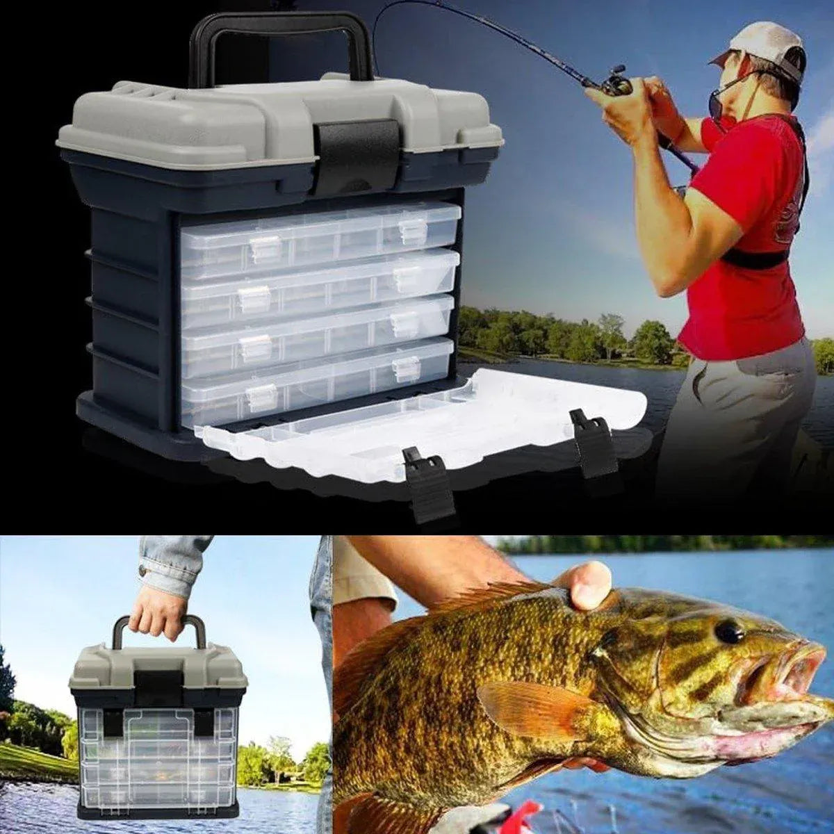 Removable 4 Tray Heavy Duty Fishing Tackle Box Storage Organizer for Tackle V528-FISHING-BOX-FOUR-LEVELS-531096