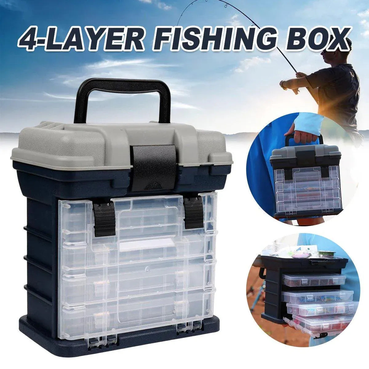Removable 4 Tray Heavy Duty Fishing Tackle Box Storage Organizer for Tackle V528-FISHING-BOX-FOUR-LEVELS-531096