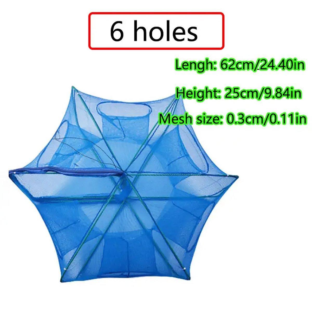 6/8/10 Holes Fishing Net Small Foldable Square Folding Shrimp Eel Lobster Trap - 6Holes V528-FISHING-NET-BLUE-6-885487