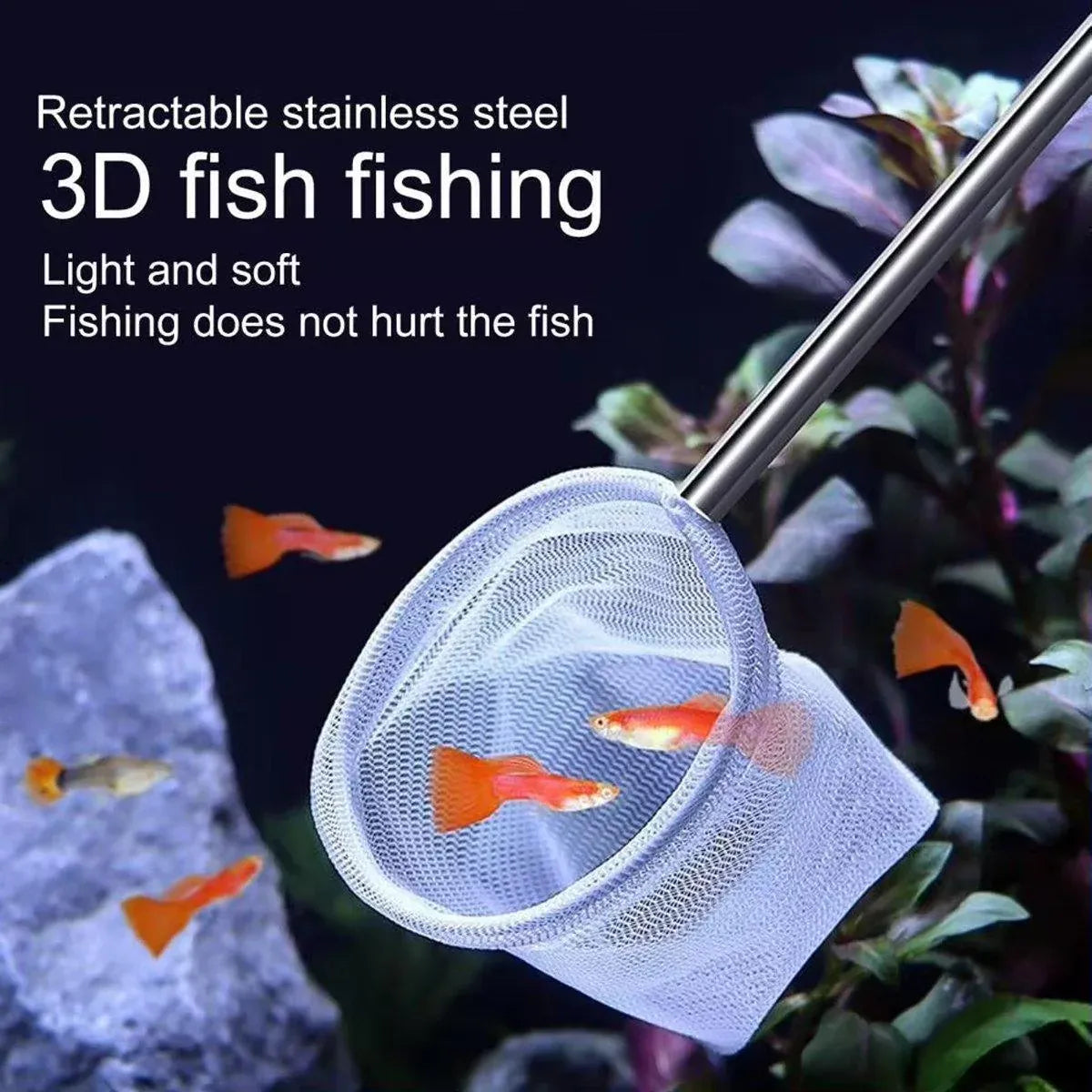Retractable Fish Net for Fish Tank Pocket Fishing Net with Handle Aquarium Tools - Round-L V528-FISHING-NET-Y-L-378228