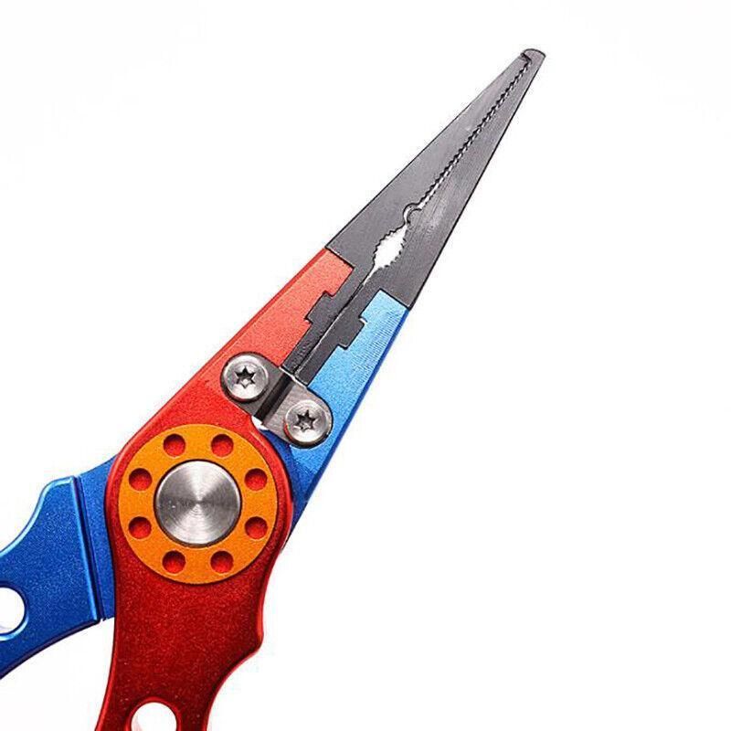Aluminium Fishing Pliers Hook Remover Line Cutter Braid Mono Split Ring Fish Grip - Blue+Red V528-FISHINGPLIER-BLUERED-224882