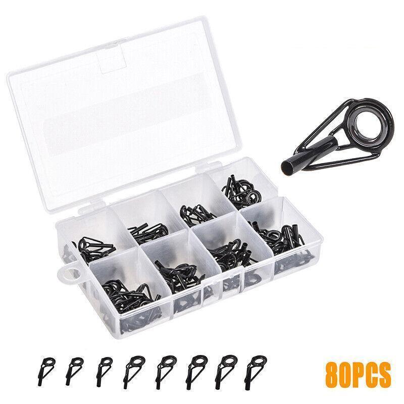 80 Fishing Rod Guide Set Tackle Tips Repair Kits Ring 8 Size Stainless Steel Box V528-FISHINGSET-80PCS-124177