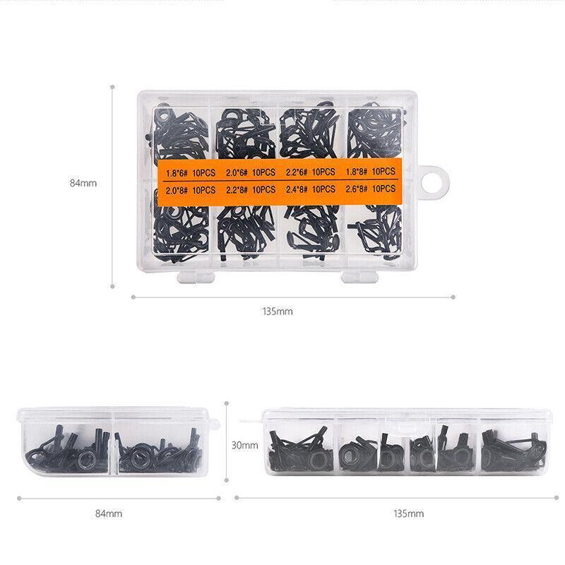 80 Fishing Rod Guide Set Tackle Tips Repair Kits Ring 8 Size Stainless Steel Box V528-FISHINGSET-80PCS-124177