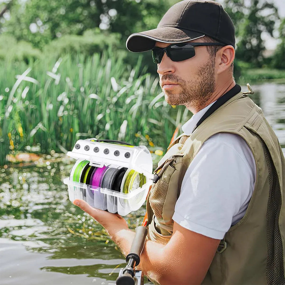 Multifunctional Fishing Line Organizer Storage Box Tackle Management Holder V528-FISHLINE-REEL-BOX-502510